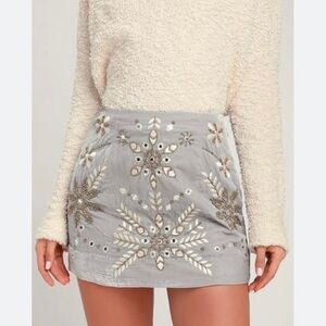 Free People Grey Velvet Beaded Mini Skirt